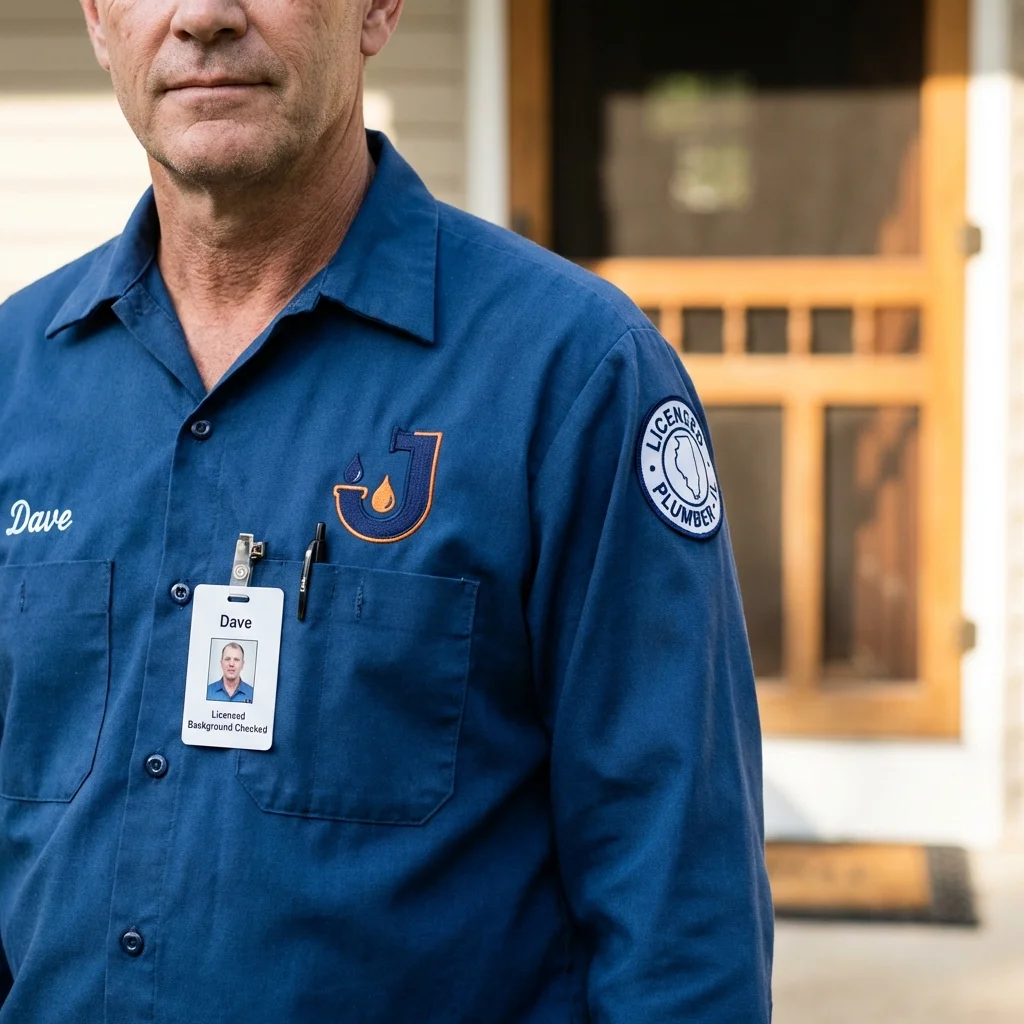 Licensed plumber showing ID badge in Hope Mills, NC