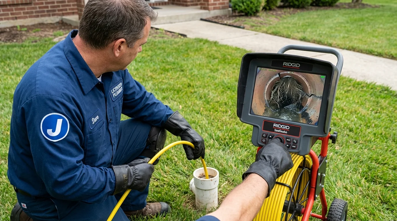Sewer camera inspection being performed by Johns Plumbing LLC in Hope Mills
