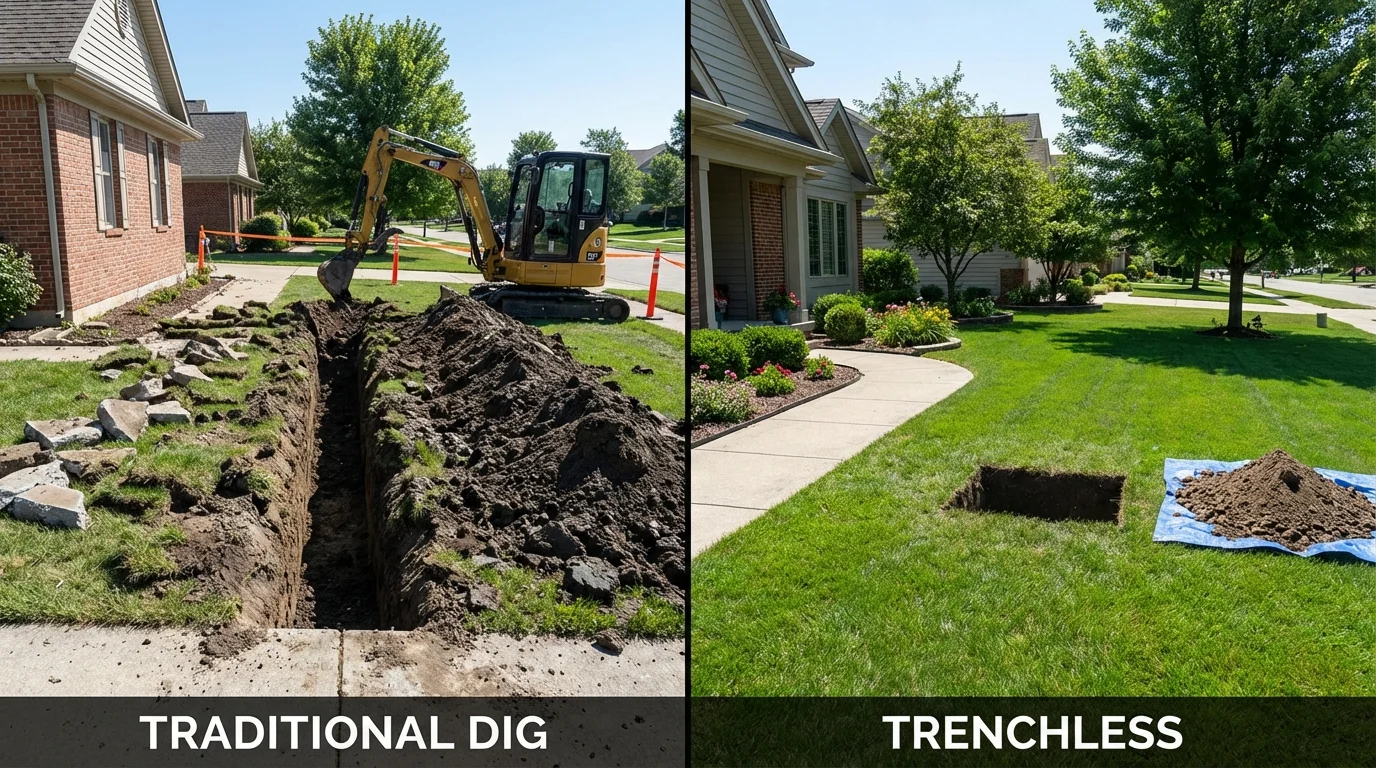 Trenchless sewer repair with minimal yard damage versus traditional excavation in Hope Mills, NC